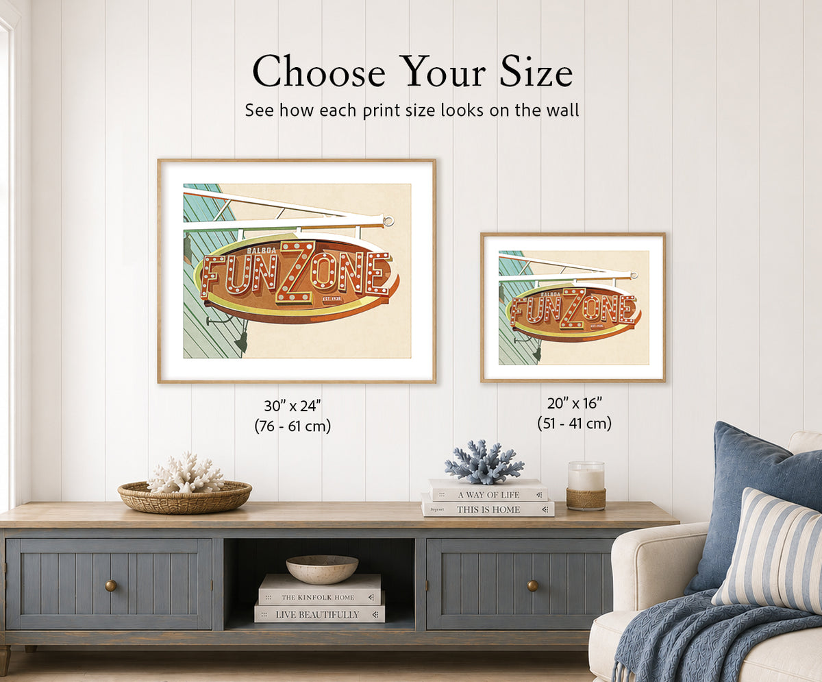 Size guide comparing the available print sizes: 30×24 and 20×16 inches.
