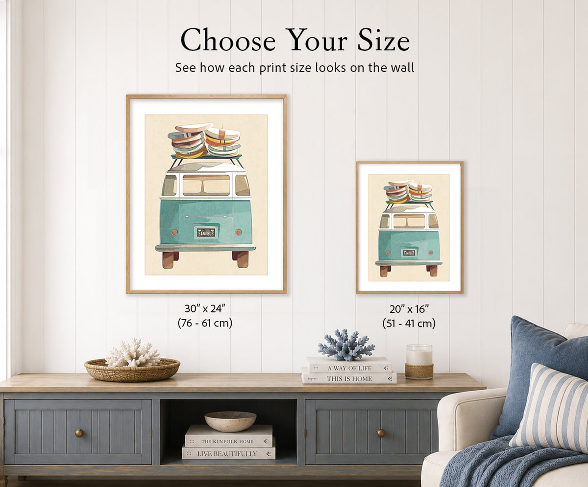 Size guide comparing the available print sizes: 24×30 and 16×20 inches.