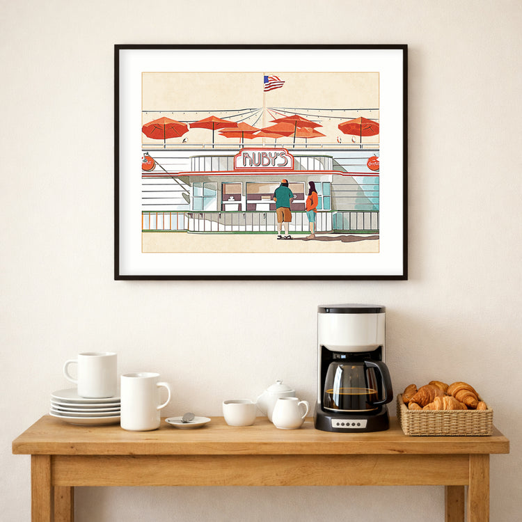 Lunch on the Pier – Coastal Pier Art Print