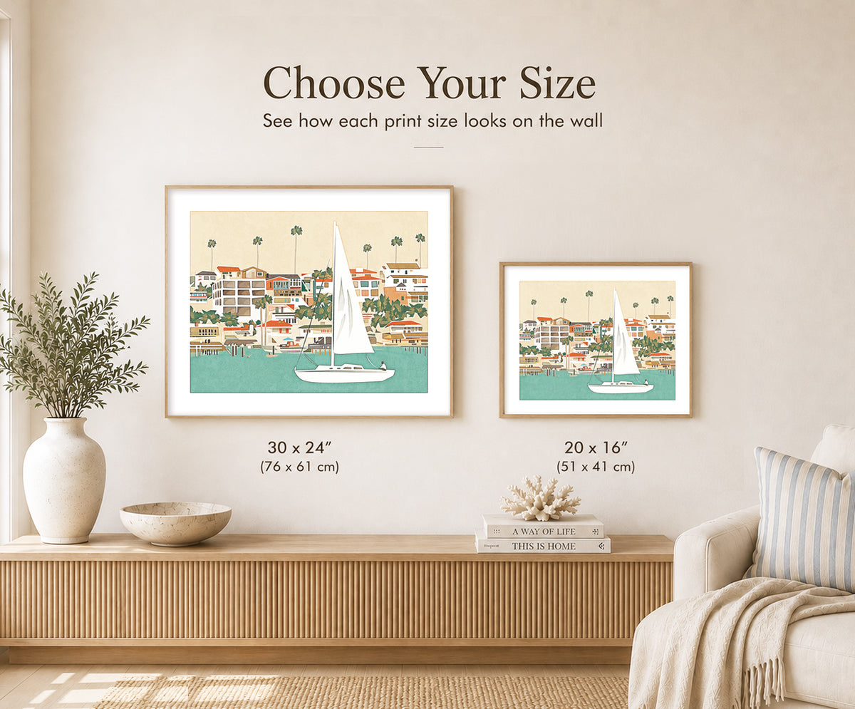 Size guide comparing the available print sizes: 30×24 and 20×16 inches.
