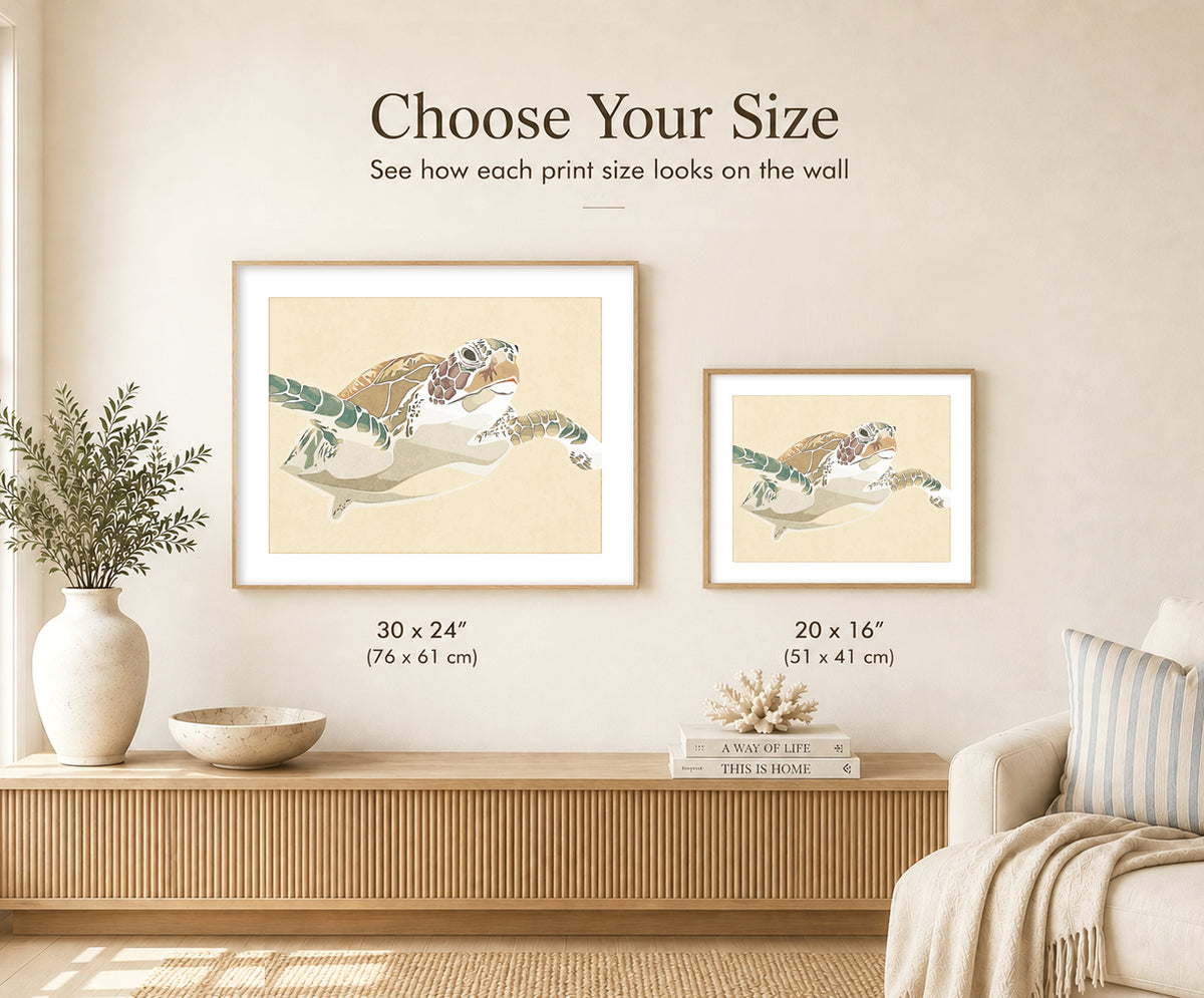 Size guide comparing the available print sizes: 30×24 and 20×16 inches.
