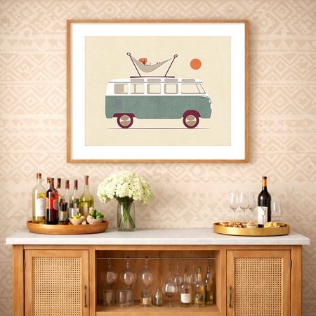 Last Light on the Coast – VW Bus Coastal Art Print