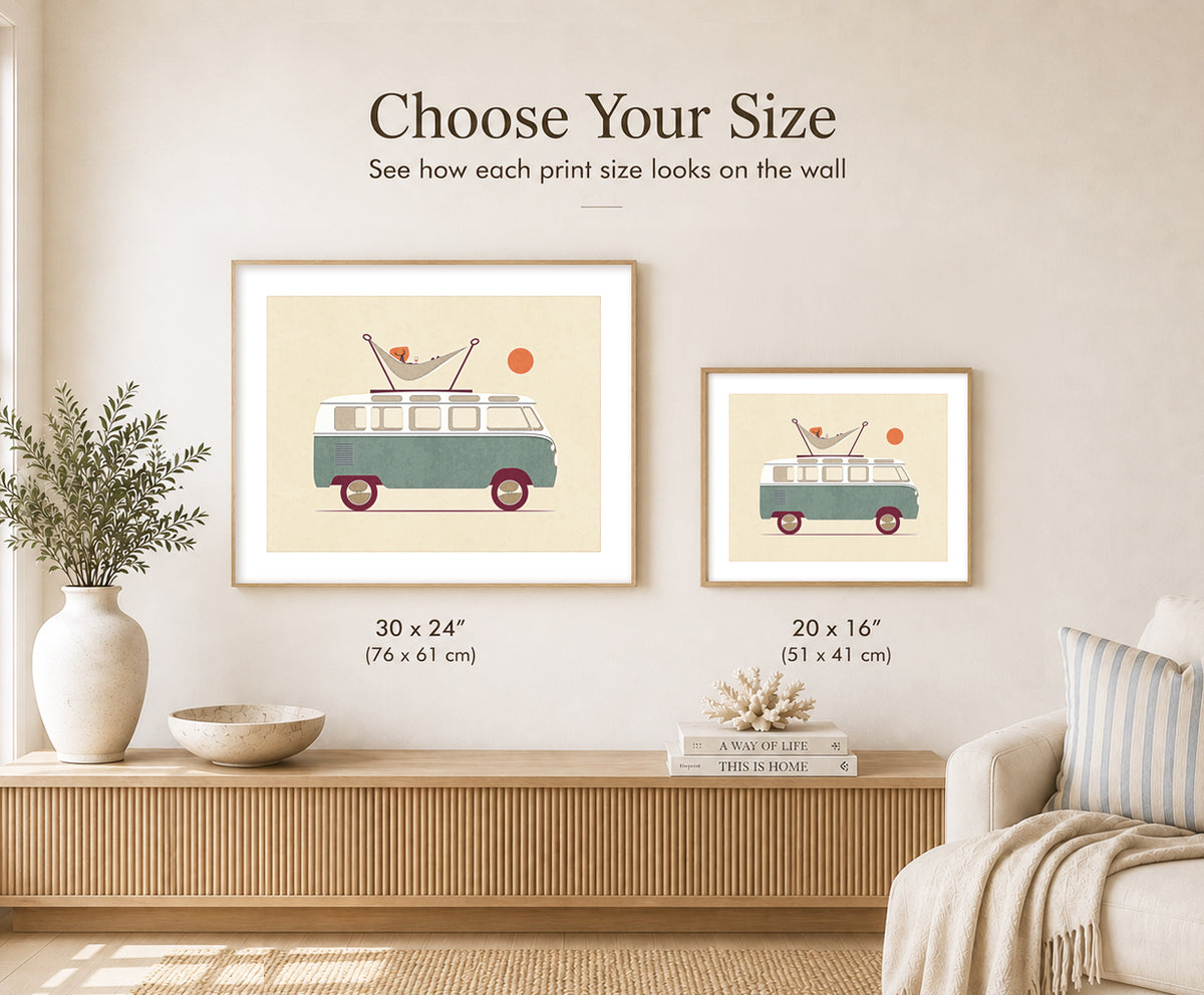 Size guide comparing the available print sizes: 30×24 and 20×16 inches.

