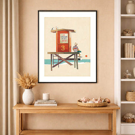 Stepping Away – Lifeguard Tower Coastal Art Print